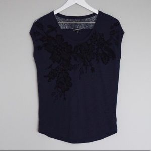 Express XS Navy Top with Velvet Floral Pattern